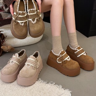 松糕厚底增高全包勃肯鞋女2026新款春季小个子女鞋乐福鞋博肯单鞋