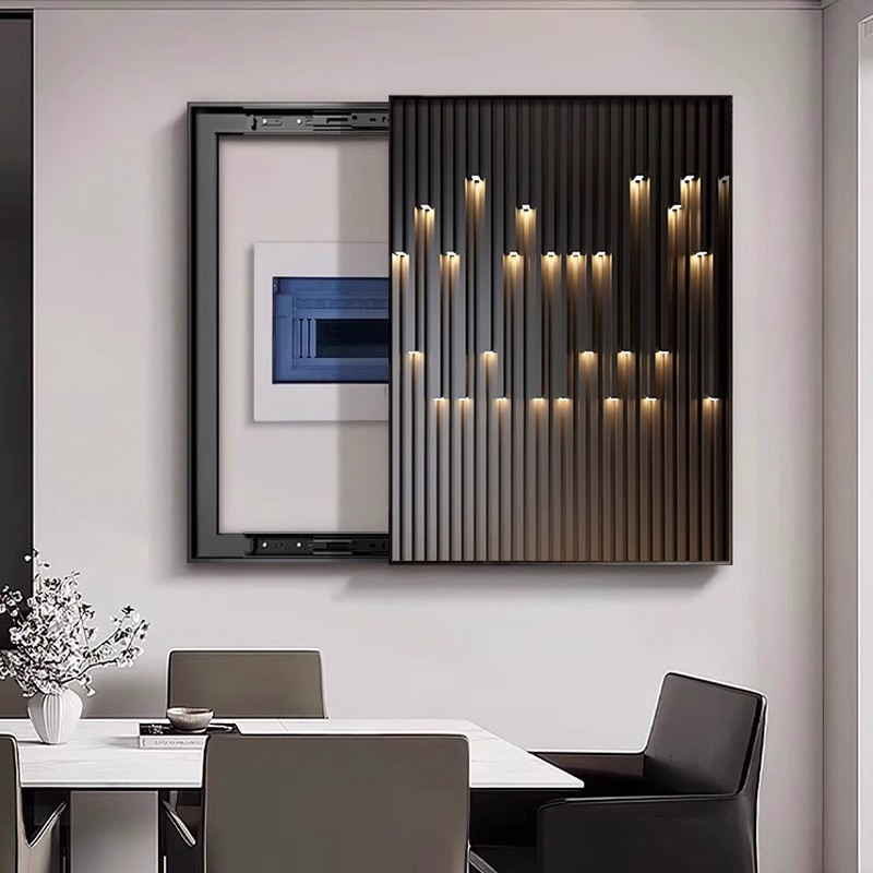 竖式电表箱装饰画遮挡餐厅配电箱现代极简电闸开关电源盒推拉挂画