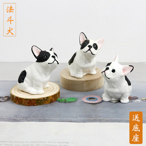法斗犬陶瓷摆件可爱迷你桌面礼物
