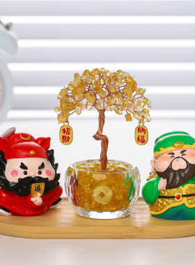 天然水晶发财树福喜小财神办公室工位桌面摆件乔迁新居玄关装饰品