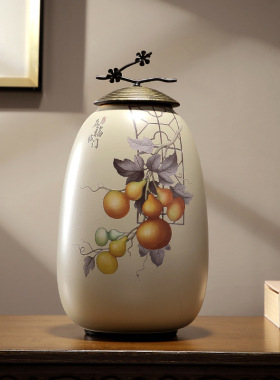 陶瓷罐子摆件创意五福临门客厅玄关酒柜电视柜装饰插花瓶套装