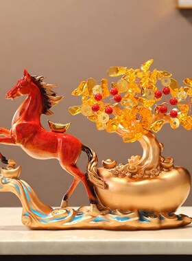 新中式马上发财树摆件客厅电视柜玄关家居装饰品乔迁新家开业礼物