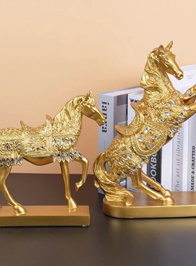 新中式办公室办公桌摆件马电视柜桌面小装饰品玄关家居金色国潮