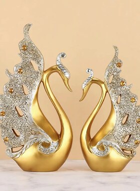 情侣天鹅家居客厅酒柜装饰品摆件中式轻奢创业办公室树脂工艺品