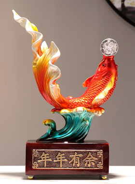 年年有余酒柜装饰品玄关电视柜摆件树脂新中式创意家居手工纯手工