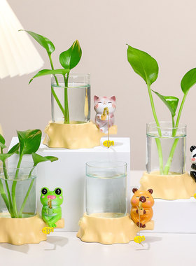萌宠青蛙钓鱼水培花瓶玄关客厅装饰摆件卡通动物水养绿植插花器皿