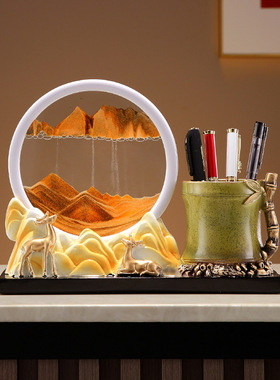 新中式节节高升流沙创意摆件玄关博古架书房书桌办公室笔筒摆设品