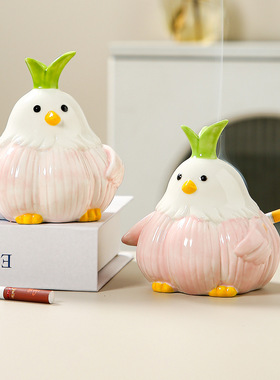 卡通可爱陶瓷蒜鸟烟灰缸家用客厅办公室创意烟灰缸桌面装饰品摆件