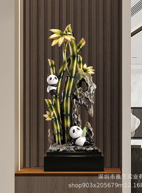 树脂工艺品节节高升装饰品客厅酒店玄关竹子摆件创意熊猫