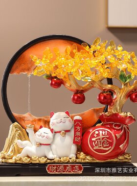 新中式招财猫发财树桌面摆件办公客厅前台收银装饰品乔迁开业送礼