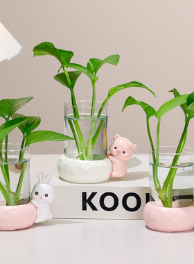 萌宠动物透明玻璃花瓶家居客厅水培绿萝装饰摆件鲜花插花器皿装饰