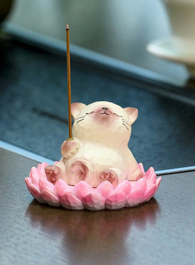 茶道摆件香插可爱小猫咪香炉树脂工艺品线香檀香茶桌装饰创意新款