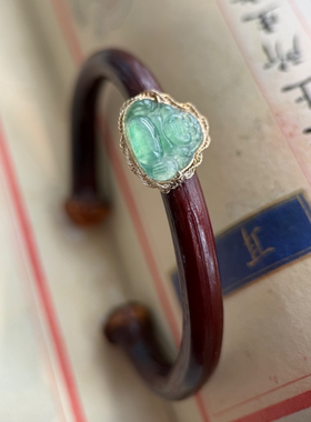 高原鸡血藤手镯镶嵌A货冰种晴绿佛公