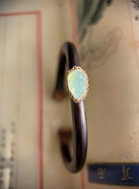 鸡血藤手镯镶嵌A货冰种蓝水小福豆