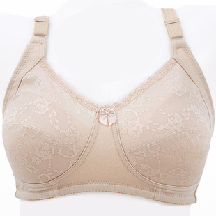 无钢圈无海绵加肥大码 可放垫文胸棉质薄款 中老年人全罩杯胸罩内衣