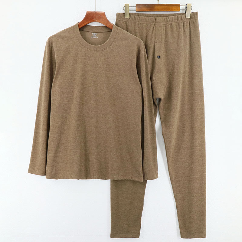 男士加厚秋衣秋裤大码圆领德绒内衣高腰不加绒中老年宽松保暖套装