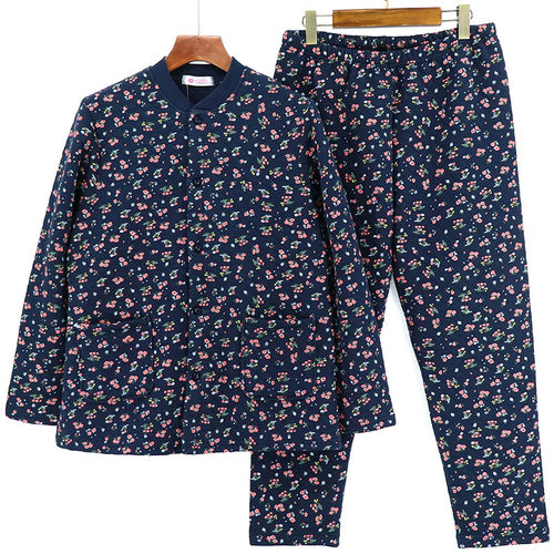 女士纯棉开衫三层加厚家居裤套装