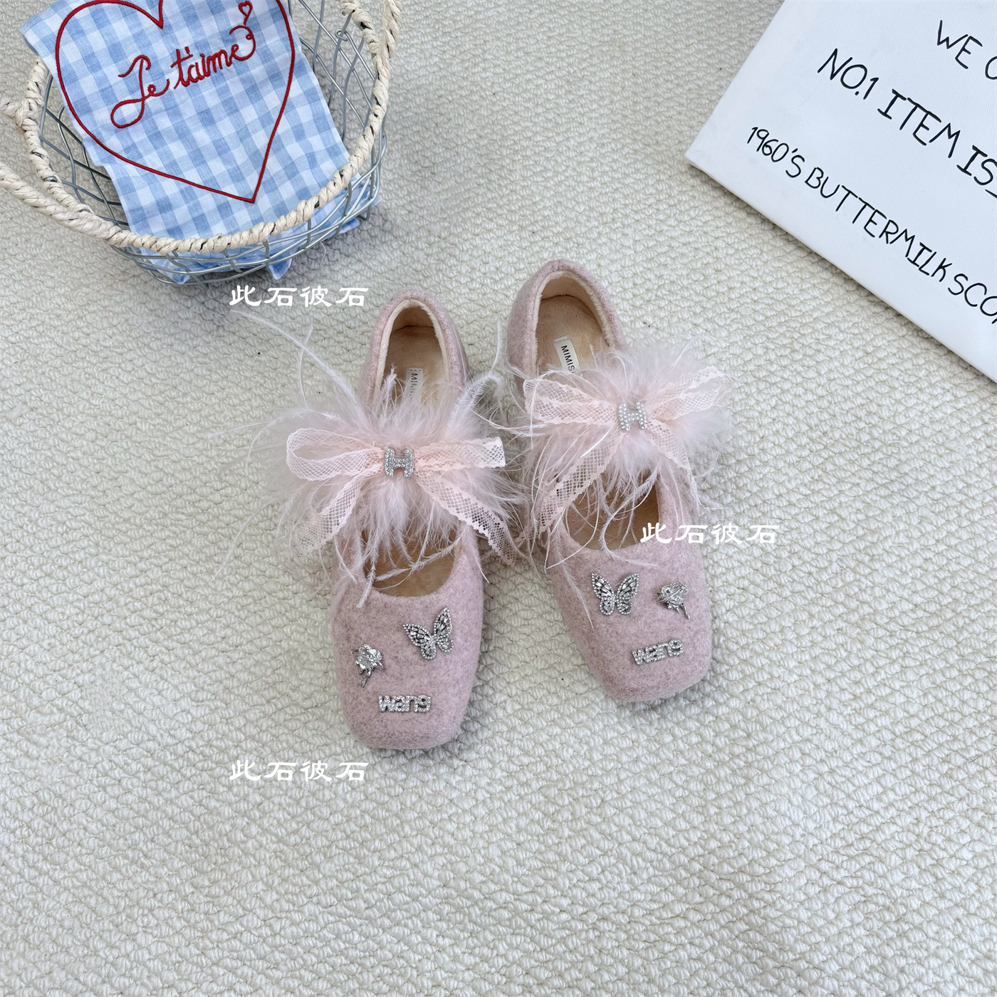 原创小众设计秋冬鸵鸟毛玛丽珍气质淑女粉色温柔风内增高毛毛鞋