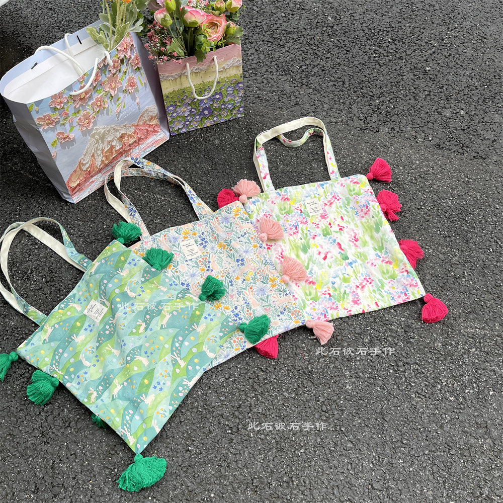 此石彼石手作小众撞色流苏帆布包民族风大容量托特包单肩手工包,箱包皮具/热销女包/男包,时尚帆布包,淘宝优惠券,粉丝福利购,淘宝优惠卷