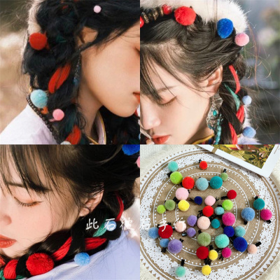 民族风脏配饰毛球发夹拍照