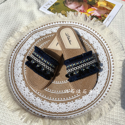 原创小众设计波西米亚风民族风三亚海边度假拖鞋沙滩鞋仿麻绳凉拖