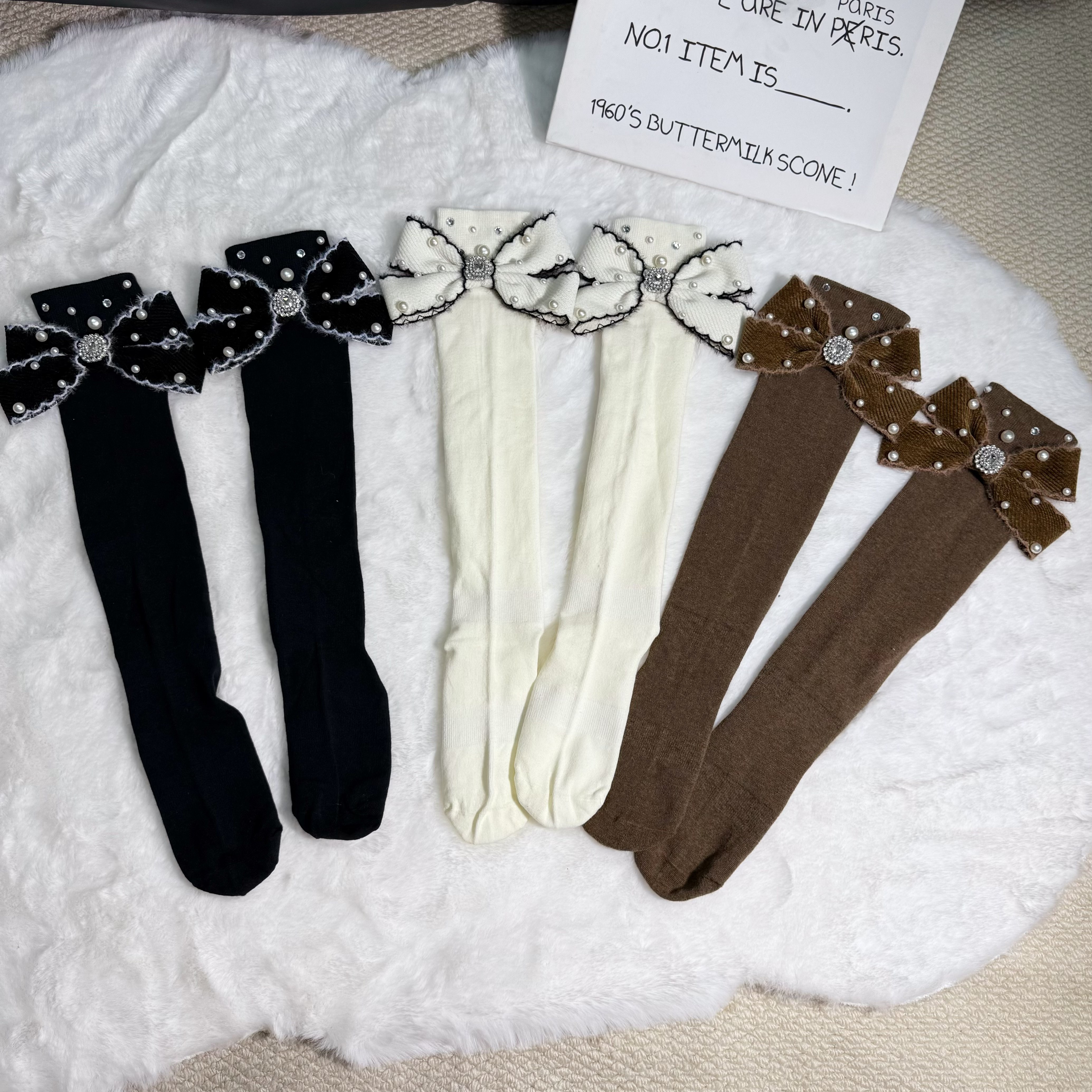 原创小众设计秋冬压力小腿袜显瘦吸汗不掉筒显瘦珍珠蝴蝶结及膝袜,女士内衣/男士内衣/家居服,长筒袜,淘宝优惠券,粉丝福利购,淘宝优惠卷