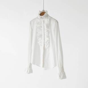 【许我耀眼】白衬衫女款小马家25冬季新品府绸棉荷叶高领上衣