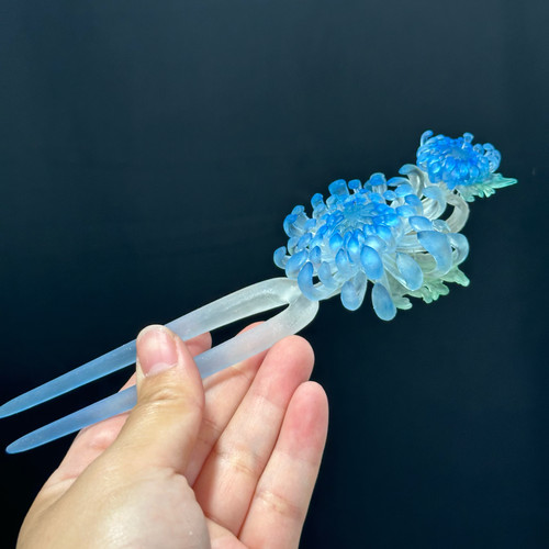 大萌制 菊花簪 多色古典发饰 百搭汉服发型配饰 透明树脂打印发簪