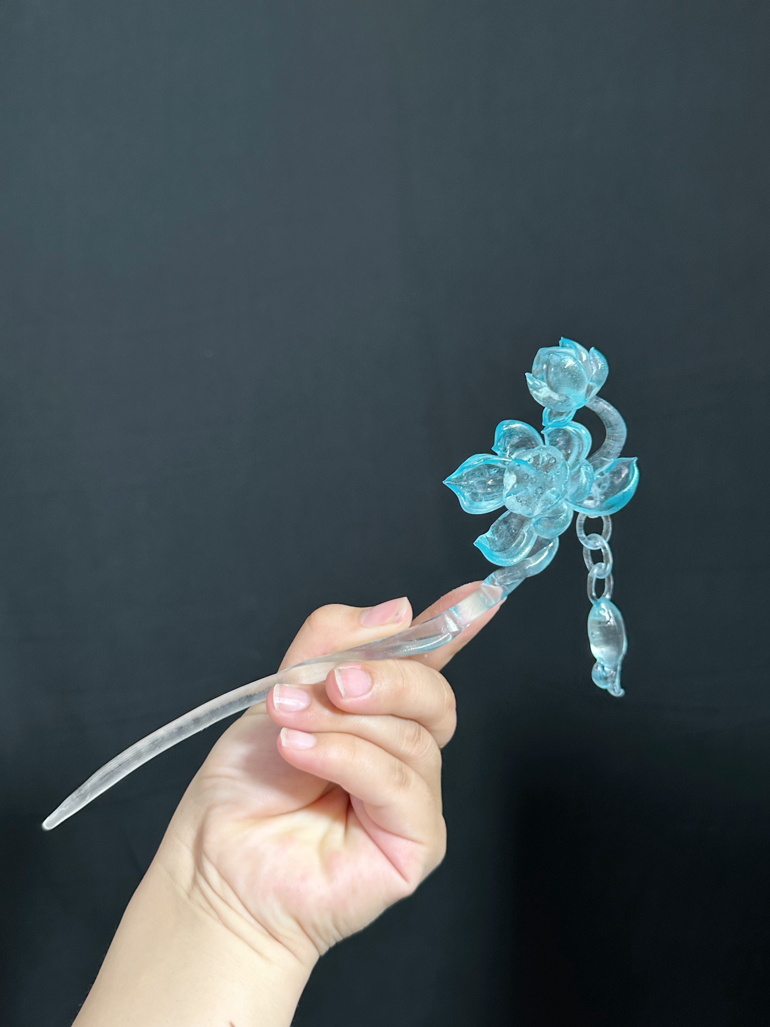 大萌制 荷花发簪盘发簪子的国风清冷旗袍 汉服中式清透3d打印发饰