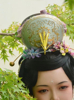 汉服发饰宋制团冠长脚簪花树脂