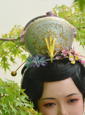 汉服发饰宋制团冠长脚簪花树脂