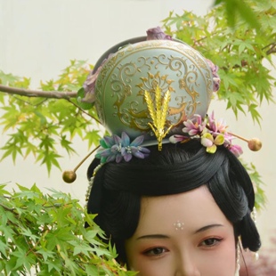 【大萌制】汉服发饰宋制发冠宋代团冠花冠长脚球簪花神冠树脂头饰
