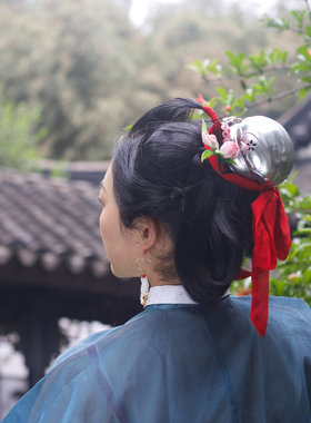 大萌制 仿明代银制梅花镂空纹小梁冠金色 汉服头饰女发冠 3d打印
