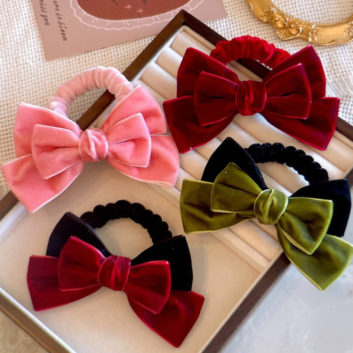 儿童新年丝绒蝴蝶结发圈女童公主头绳发绳不伤发头饰丸子头发饰女