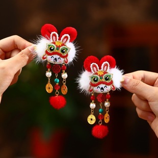 儿童新年发饰女童中国风醒狮发夹小女孩宝宝过年头饰女童汉服发卡