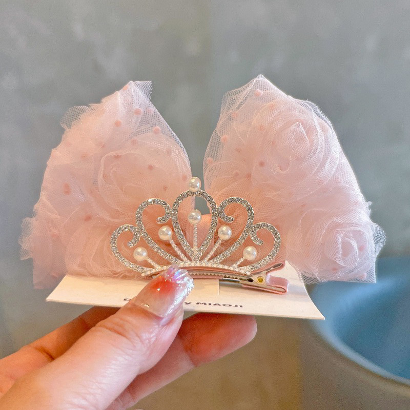 皇冠头饰儿童发夹超仙立体大蝴蝶结女童宝宝顶夹甜美公主发饰发卡