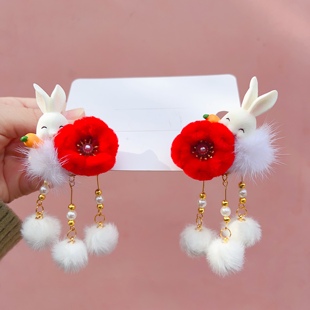 中国风新年发饰儿童古风宝宝汉服头饰发夹女童绒花女宝宝流苏配饰