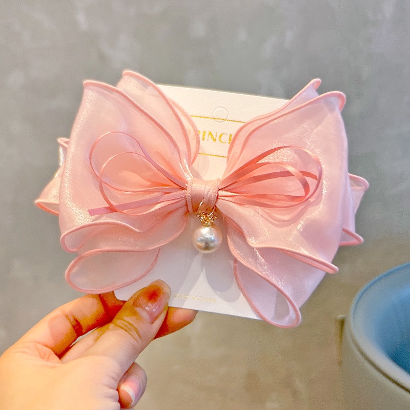 儿童仙美彩色蝴蝶结发夹珍珠公主气质款发卡女童洋气马尾顶夹头饰