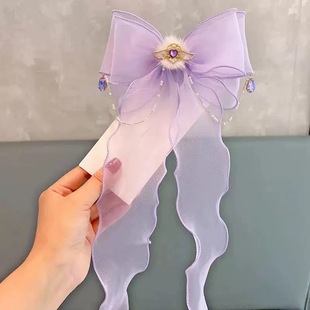 儿童发饰古风汉服发饰仙气长飘带后压编发发带头饰流苏蝴蝶结丝带