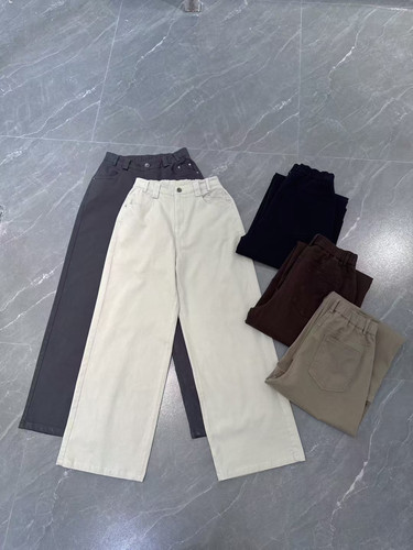 2025秋季新款8236日韩系纯棉窄版直筒裤高腰弹力半松紧腰显瘦女裤