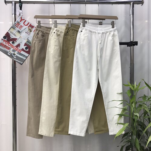 艾加加简约高腰弹力纯棉小脚裤
