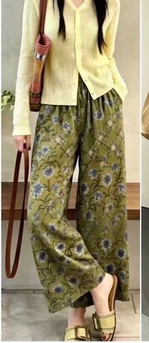 2026夏季新款6289松紧腰韩版印花九分休闲复古直筒小花裤