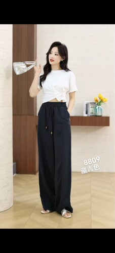 2026夏季新款8809简韩多色莱赛尔麻裤减龄直筒裤百搭阔腿裤