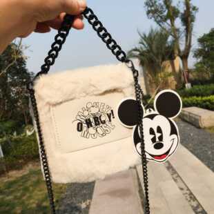 清货~ur毛绒小包米奇毛毛女包包可爱米老鼠手提斜挎包千鸟格hobo