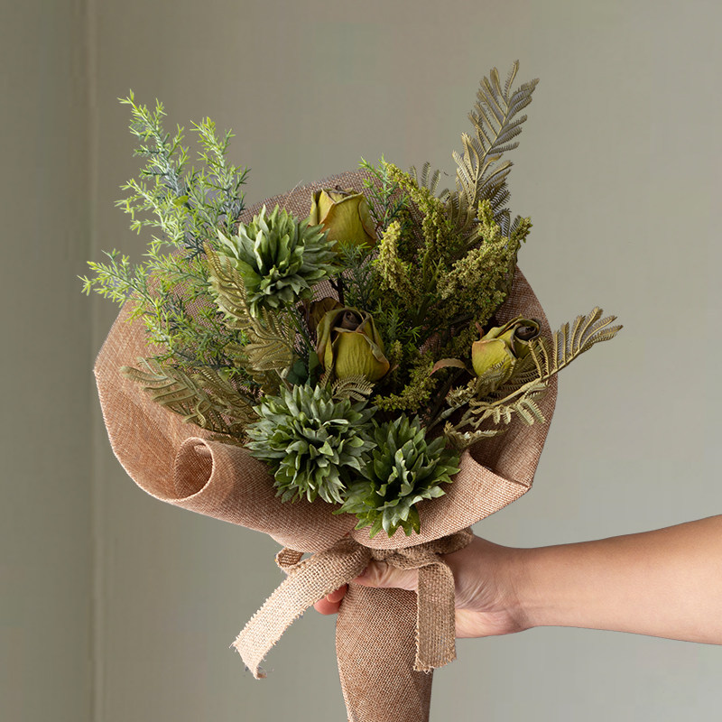 绿仿真花手捧玫瑰客厅玄关装饰餐桌插花酒店别墅电视柜花瓶摆件,家居饰品,仿真花/假花,淘宝优惠券,粉丝福利购,淘宝优惠卷