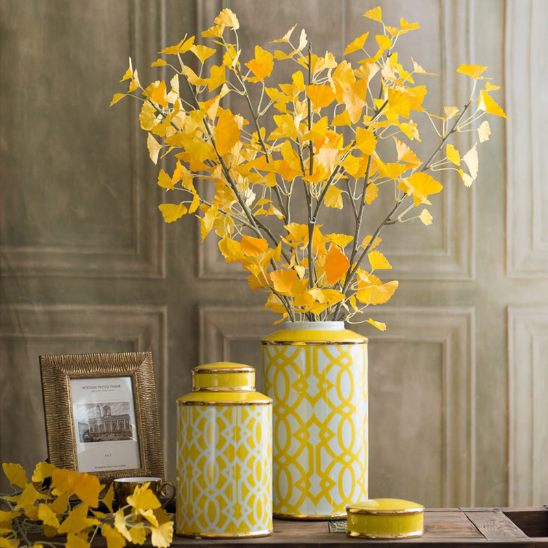 仿真银杏枫叶摆设落地树枝摆件客厅绿植电视柜装饰花装饰拍摄道具