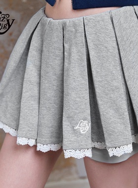 ALazyPig针织蕾丝百褶裙女春夏新品辣妹修身带打底裤迷你短裙