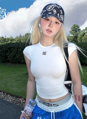 ALazyPig修身短款T恤女春夏新品甜辣少女百搭显瘦弹力圆领短袖