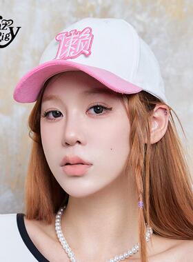 ALazyPiglogo撞色棒球帽女秋季修饰脸型加大加宽灯芯绒鸭舌帽