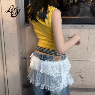 ALazyPig蕾丝蛋糕短裙女秋季 白色辣妹甜系下摆叠穿迷你短裙 新品